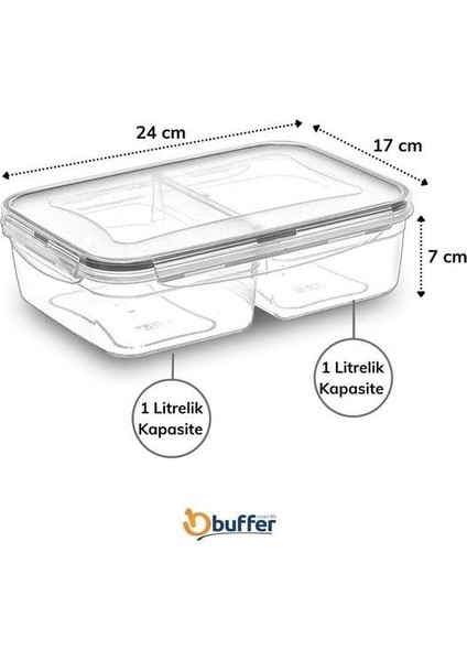 2 Bölmeli 1+1 Litre Kilitli Kapaklı Erzak Saklama Kabı LC-525