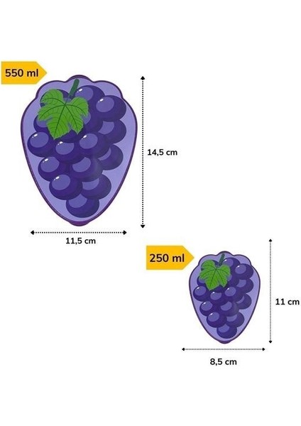 2'li Iç Içe Geçebilen Üzüm Model Saklama ve Beslenme Kabı Seti (550 ml + 250 Ml)