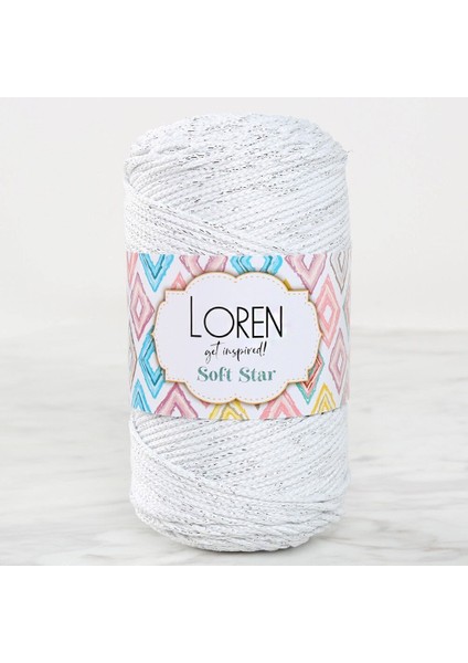 Soft Star Makrome İpi Gümüş Simli Beyaz RM10
