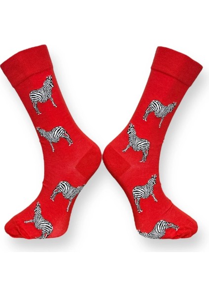 Kırmızı Zebra Desenli Unisex Çorap
