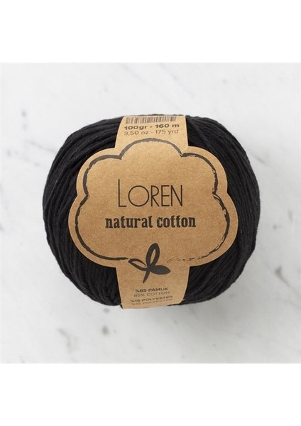 Natural Cotton Siyah El Örgü İpi - R004 - 33908