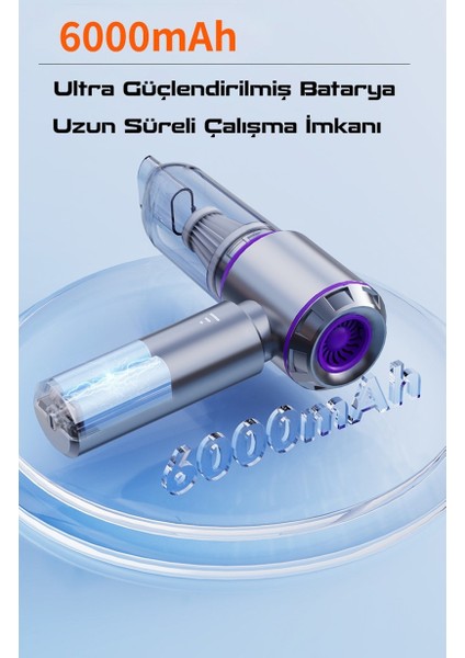 ST-6653 Plus 16000PA Güçlü Portatif Taşınabilir Vakumlu Kablosuz Üflemeli Mini Araç Süpürgesi