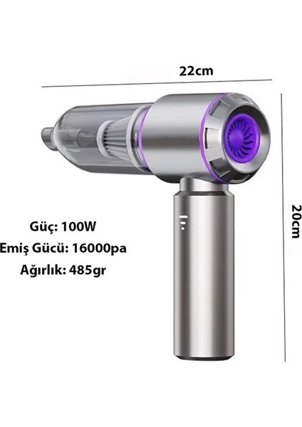 ST-6653 Plus 16000PA Güçlü Portatif Taşınabilir Vakumlu Kablosuz Üflemeli Mini Araç Süpürgesi