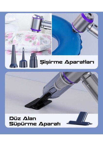 ST-6653 Plus 16000PA Güçlü Portatif Taşınabilir Vakumlu Kablosuz Üflemeli Mini Araç Süpürgesi