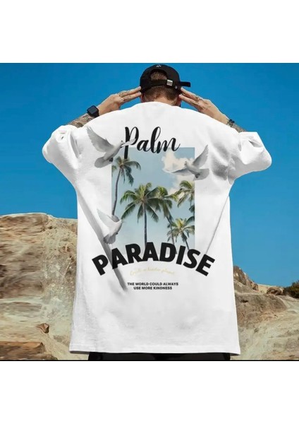 Büyük Beden Özel Tasarım Paradise Sırt Baskılı Yeni Stil Battal Erkek T-Shırt