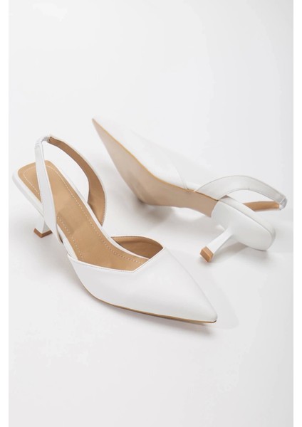 5 cm Ince Topuklu Sivri Burunlu Kadın Ayakkabısı Beyaz