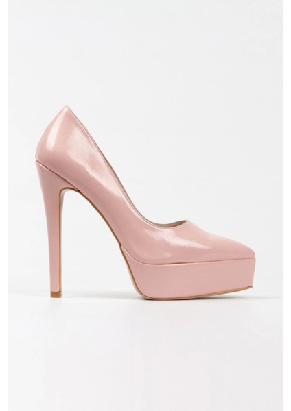 Kadın Pudra Rugan Yüksek Topuklu Abiye Ayakkabı modelleri