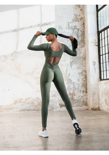 Uzun Kollu Arkası Büzgülü ( Scrunch Butt ) Spor Tayt Tulum