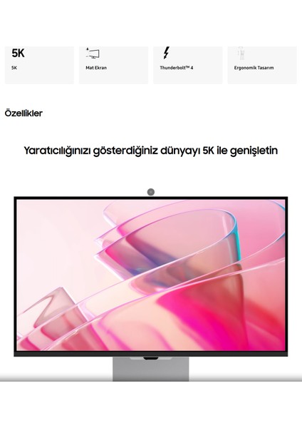 5K(5120 x 2880) Mat Yüksek Çözünürlük, 4k-Kameralı Akıllı Monitör 27"inç 68 cm Ekran (Mini-Dp) Premium Slim Tasarım-Bluetooth Tizen™ Akıllı Tv-Monitör+ Hareketli Askı Aparatı+ Kablosuz Klavye