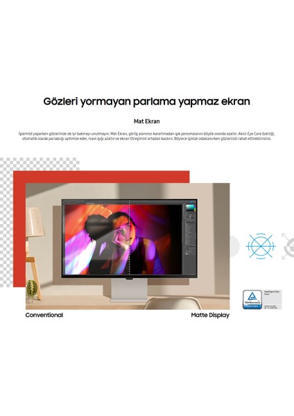 5K(5120 x 2880) Mat Yüksek Çözünürlük, 4k-Kameralı Akıllı Monitör 27"inç 68 cm Ekran (Mini-Dp) Premium Slim Tasarım-Bluetooth Tizen™ Akıllı Tv-Monitör+ Hareketli Askı Aparatı+ Kablosuz Klavye