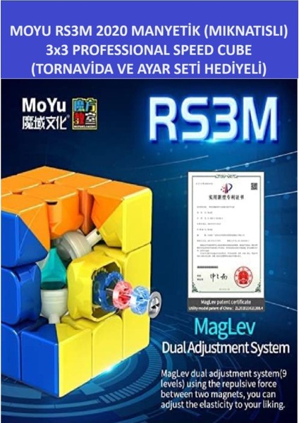 3x3 Mıknatıslı Manyetik Zeka Küpü - Moyu RS3M Profesyonel Speed Cube - 3x3 Zeka Sabır Küpü -