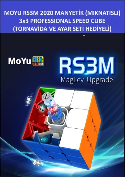 3x3 Mıknatıslı Manyetik Zeka Küpü - Moyu RS3M Profesyonel Speed Cube - 3x3 Zeka Sabır Küpü -