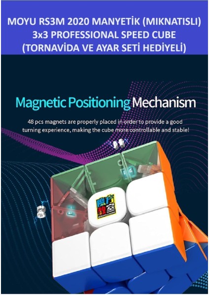 3x3 Mıknatıslı Manyetik Zeka Küpü - Moyu RS3M Profesyonel Speed Cube - 3x3 Zeka Sabır Küpü -