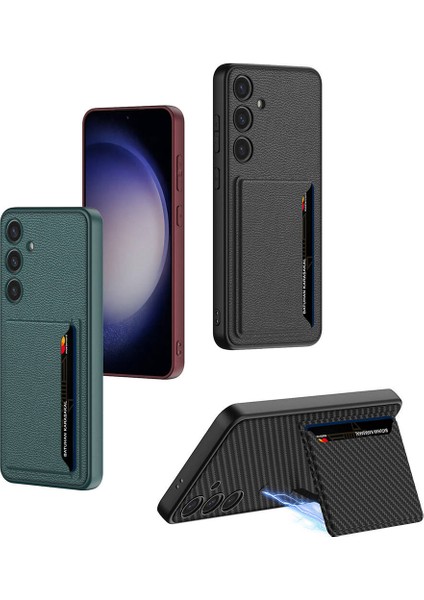 Galaxy S24 Suni Deri Arka Yüzey Kartlıklı Kıpta Silikon Kapak