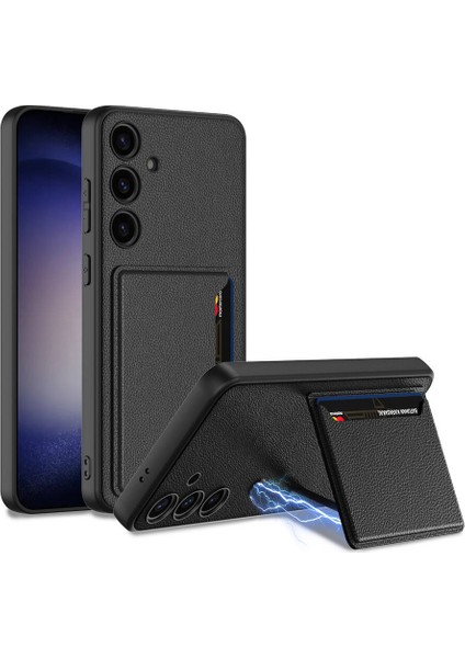 Galaxy S24 Suni Deri Arka Yüzey Kartlıklı Kıpta Silikon Kapak