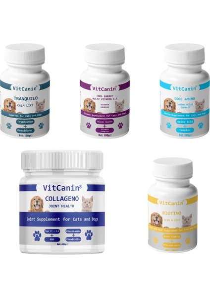 VİTCANİN Kedi, Köpek, Biotino, Tranquilo,energy, Collageno, Sakinleştirici, Vitamin, Kolajen, Amino,biotin