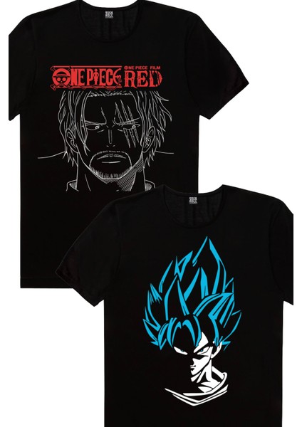 Yaralı Yüz Siyah, Mavi Saçlı Kahraman Erkek Tişört 2'li Eko Paket