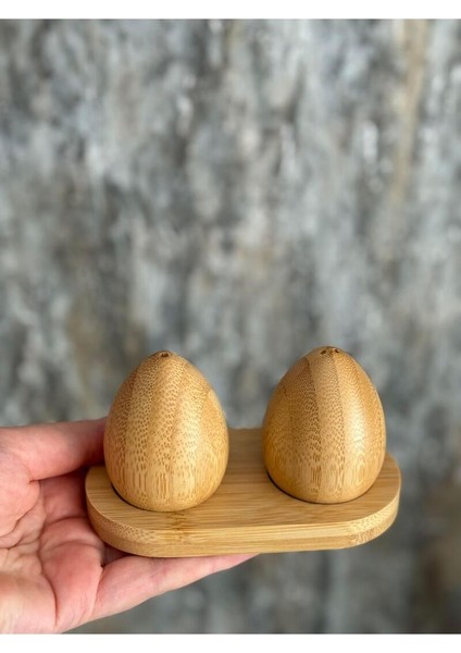 2'li Bambu Yumurta Model Tuzluk & Biberlik