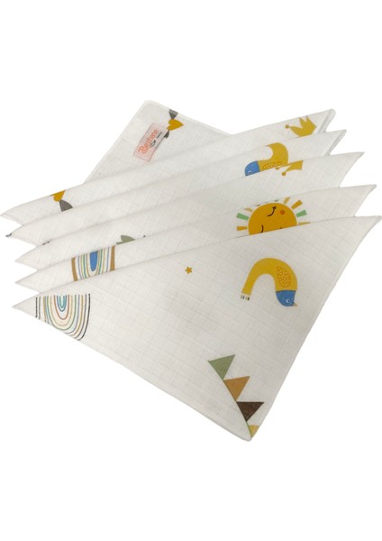 Baby %100 Organik Pamuk Muslin Kumaş Bebek Ağız Mendili Güneş Ay DESEN(25X25CM)