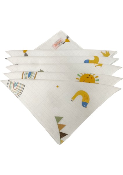 Baby %100 Organik Pamuk Muslin Kumaş Bebek Ağız Mendili Güneş Ay DESEN(25X25CM)