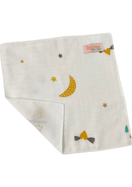 Baby %100 Organik Pamuk Muslin Kumaş Bebek Ağız Mendili Güneş Ay DESEN(25X25CM)