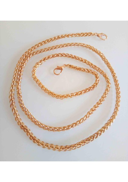 Çanta Aksesuar Light Gold Renk Örgü Model Çanta Zinciri (120 Cm)