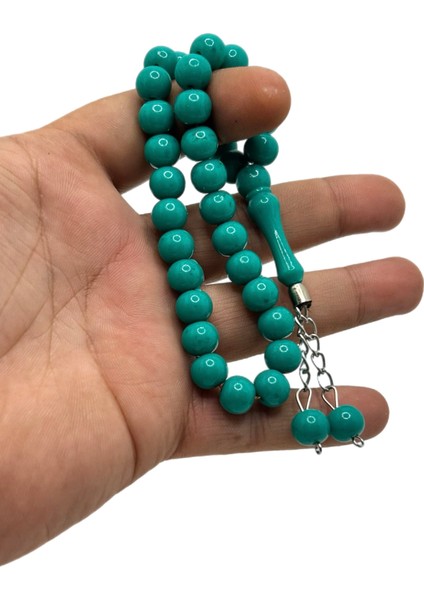 Yeşil Turkuaz Küre Kesim Toz Kehribar Tesbih