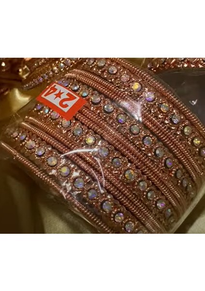 14 Parça Gökkuşağı Taşlı Gül Altın Hint Bilezik Seti