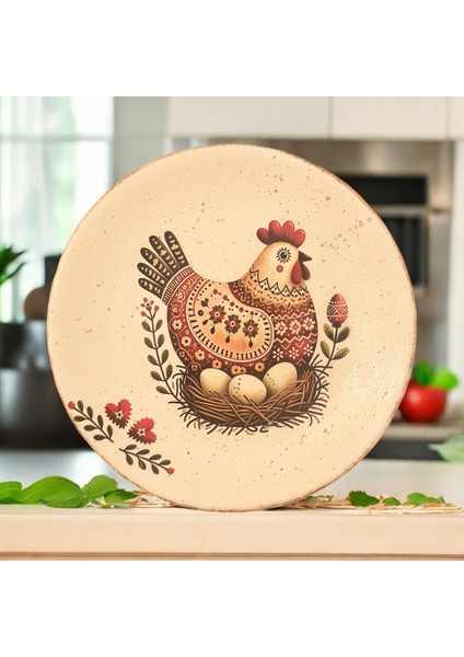 18 cm Etnik Horoz Desenli Seramik Duvar Tabağı, Dekoratif Tabak, , Country, Cottage