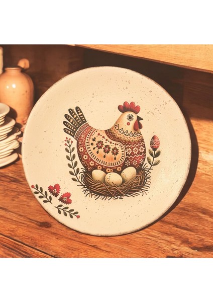 18 cm Etnik Horoz Desenli Seramik Duvar Tabağı, Dekoratif Tabak, , Country, Cottage