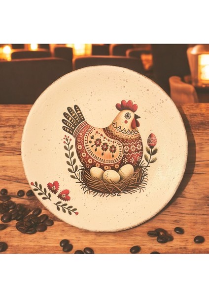18 cm Etnik Horoz Desenli Seramik Duvar Tabağı, Dekoratif Tabak, , Country, Cottage