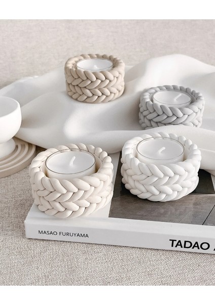 İkili Zarıf Beyaz Tealight Mumluk - Tealight Mum Hediyeli
