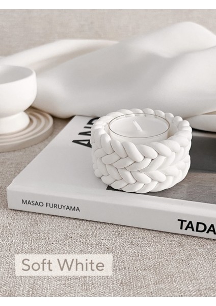 İkili Zarıf Beyaz Tealight Mumluk - Tealight Mum Hediyeli