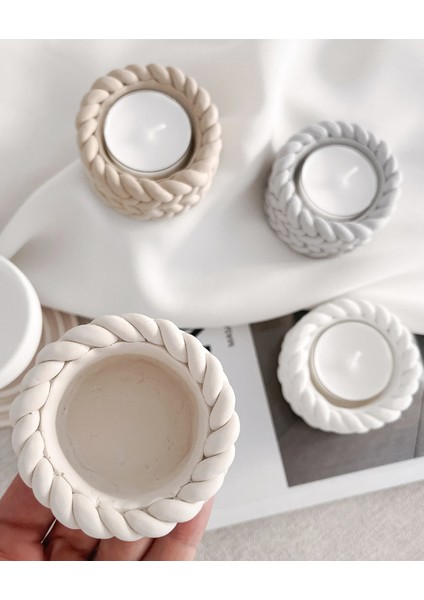 İkili Zarıf Beyaz Tealight Mumluk - Tealight Mum Hediyeli