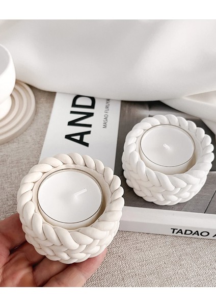 İkili Zarıf Beyaz Tealight Mumluk - Tealight Mum Hediyeli