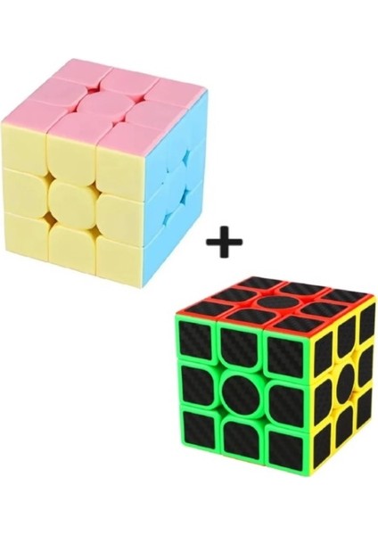 2 Adet 3x3 Zeka Sabır Küpü Karbon Fiber ve Pastel Renkli Profesyonel Speed Cube