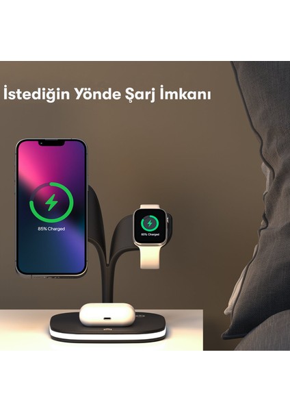 Magsafe Apple Kablosuz Şarj Standı -15W Hızlı Şarj (Iphone/watch/airpods) Masaüstü Stand