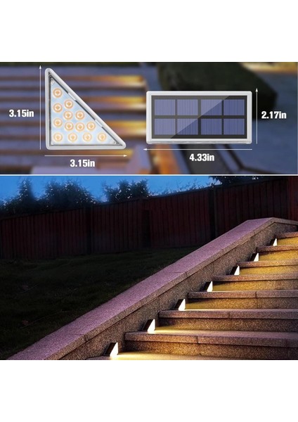 Buffer® 8 Adet Üçgen Güneş Enerjisi ile Şarj Olan Dış Mekan Solar Basamak Köşe Lambası