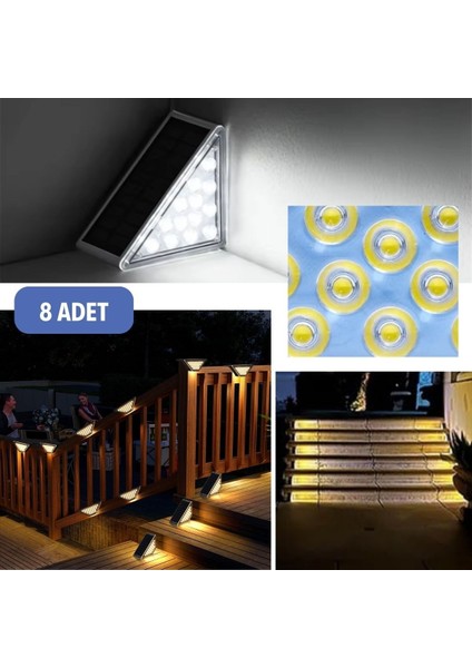 Buffer® 8 Adet Üçgen Güneş Enerjisi ile Şarj Olan Dış Mekan Solar Basamak Köşe Lambası