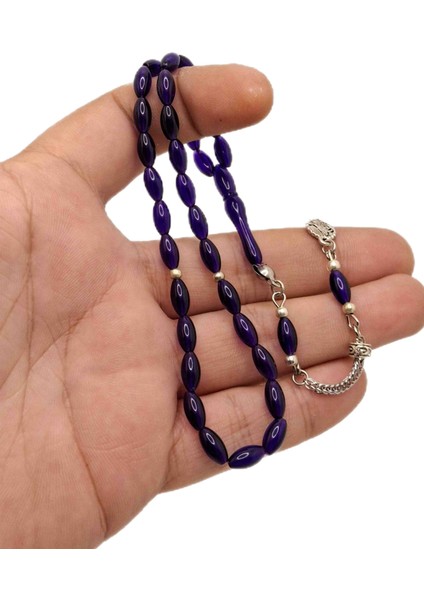 Mor Renk Minik Arpa Kesim Toz Kehribar Tesbih