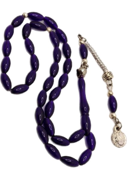 Mor Renk Minik Arpa Kesim Toz Kehribar Tesbih modelleri