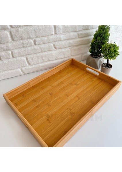 Yeninesilevim Dikdörtgen Orta Boy Kulplu Bambu Tepsi/sunumluk 28*40 cm
