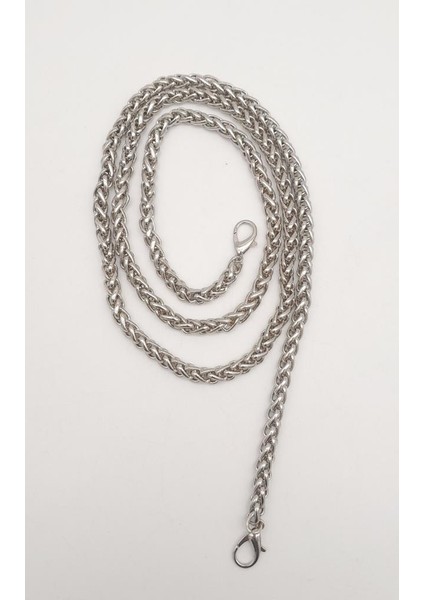 Çanta Aksesuar Gümüş Renk Kalın Örgü Model Çanta Zinciri (100 Cm)