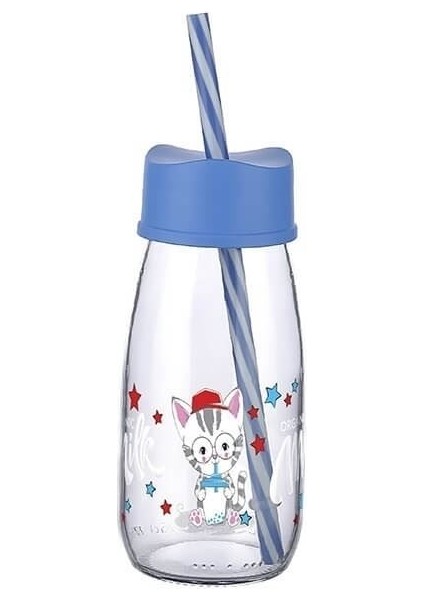 Herşey Evinizde Herseyevinizde Pipetli Su ve Süt Şişesi Cam 250 ml - Mavi