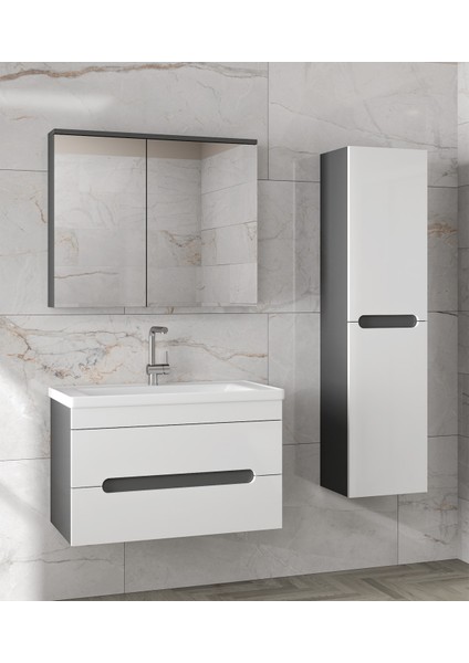 Alpi (80+35) 115 cm Mdf Boy Dolaplı Lavabolu Banyo Dolabı Seti--Hazır Kurulu--