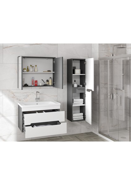 Alpi (80+35) 115 cm Mdf Boy Dolaplı Lavabolu Banyo Dolabı Seti--Hazır Kurulu-- fiyatları