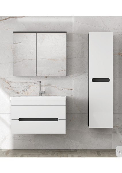Alpi (80+35) 115 cm Mdf Boy Dolaplı Lavabolu Banyo Dolabı Seti--Hazır Kurulu-- fırsatları