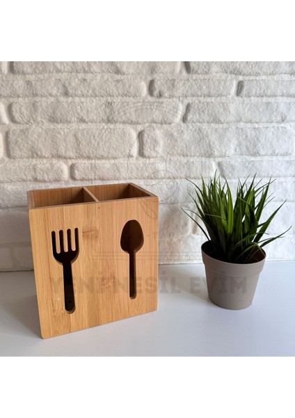 Yeninesilevim 2 Bölümlü Gözlü Ahşap Bambu Çatal Kaşıklık Organizer Tezgah Üstü Düzenleyici 10*16*16 cm fırsatları