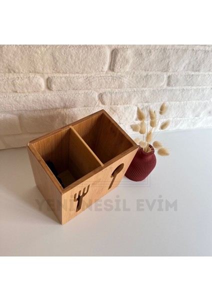 Yeninesilevim 2 Bölümlü Gözlü Ahşap Bambu Çatal Kaşıklık Organizer Tezgah Üstü Düzenleyici 10*16*16 cm indirimleri