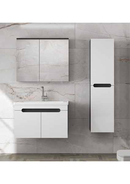 Ardi (80+35) 115 cm Mdf Boy Dolaplı Lavabolu Banyo Dolabı Seti--Hazır Kurulu--